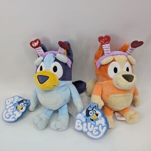 Bluey Bingo Smoochy Kiss Plush 7" 8” Stuffed AnimHeart Headbands NEW Valentine's